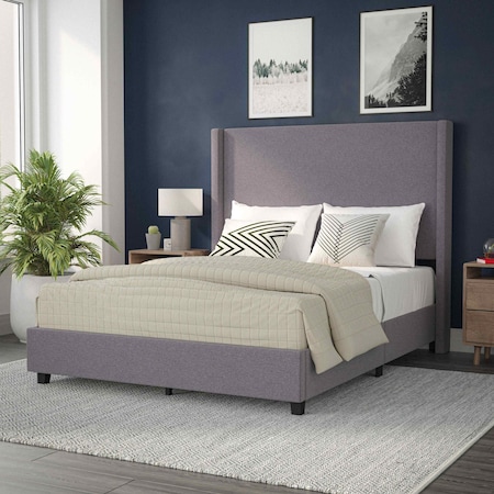Flash Furniture Gray Queen Platform Bed with Tufted Headboard YK-1077-GY-Q-GG